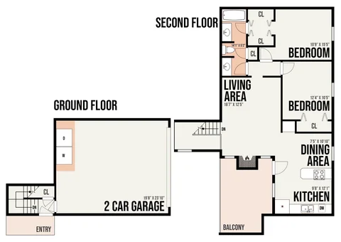 1B1 floor plan — 2 bed · 1 bath