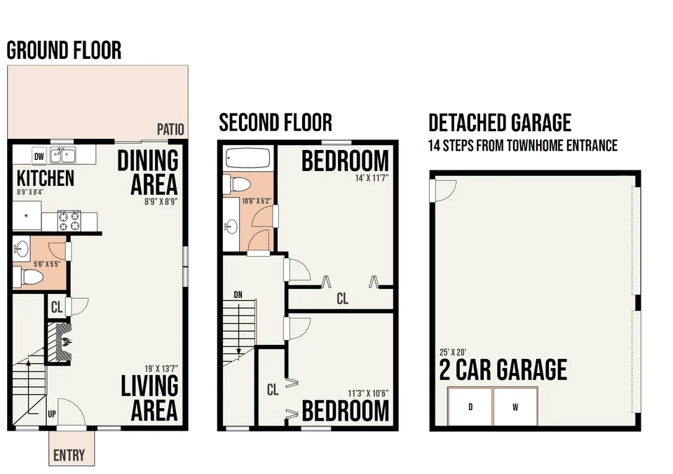1B5 floor plan — 2 bed · 1.5 bath