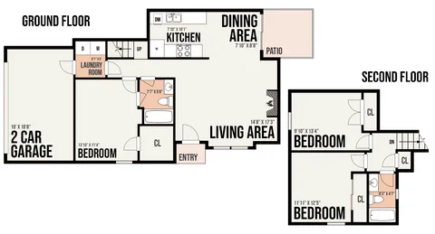 2C1 floor plan — 3 bed · 2 bath