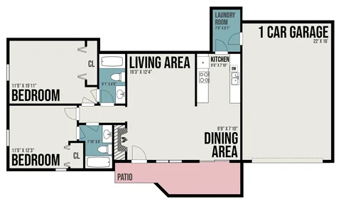 1B6 floor plan — 2 bed · 2 bath
