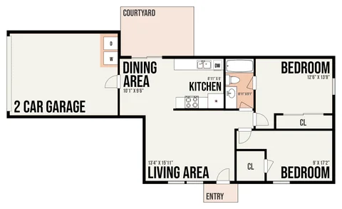 2B4 floor plan — 2 bed · 1 bath