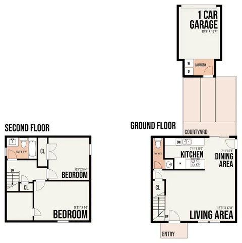 2B6 floor plan — 2 bed · 1.5 bath
