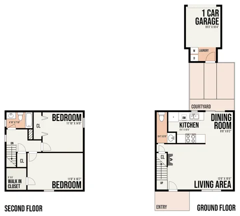 1B4 floor plan — 2 bed · 1.5 bath
