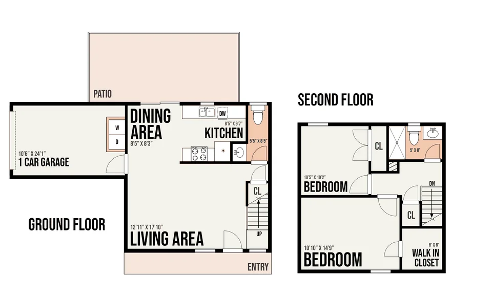 2B3 floor plan — 2 bed · 1.5 bath