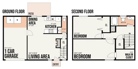 1B3 floor plan — 2 bed · 1.5 bath