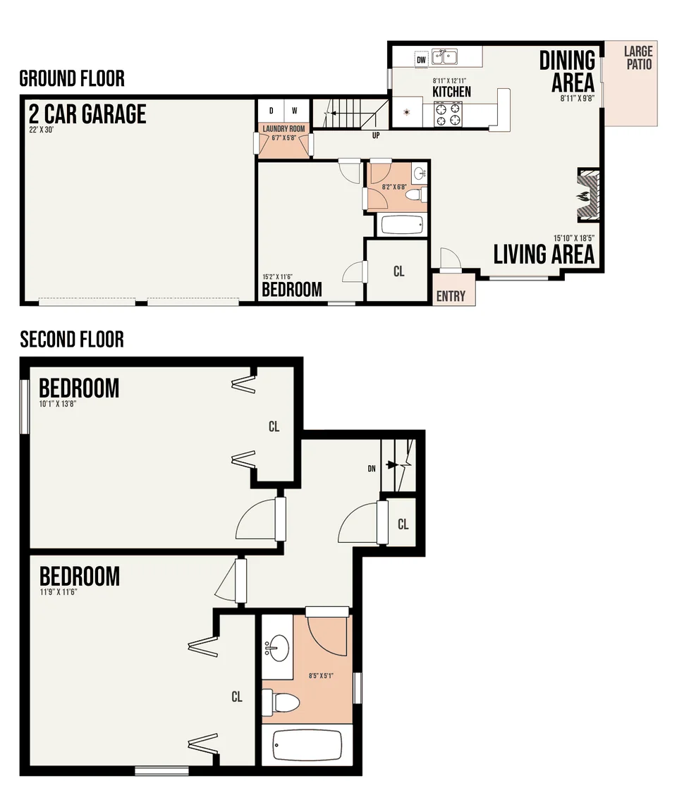 1C1 floor plan — 3 bed · 2 bath