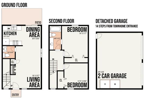 1B5 floor plan — 2 bed · 1.5 bath