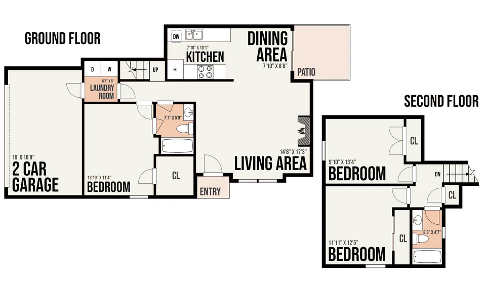 2C1 floor plan — 3 bed · 2 bath
