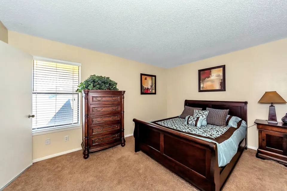 Primary bedroom with carpet and a large window