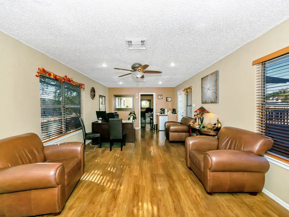 Leasing office lounge with leather armchairs