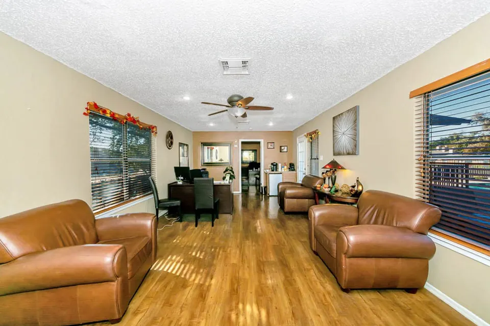 Leasing office lounge with leather armchairs