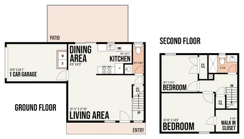 2B3 floor plan — 2 bed · 1.5 bath