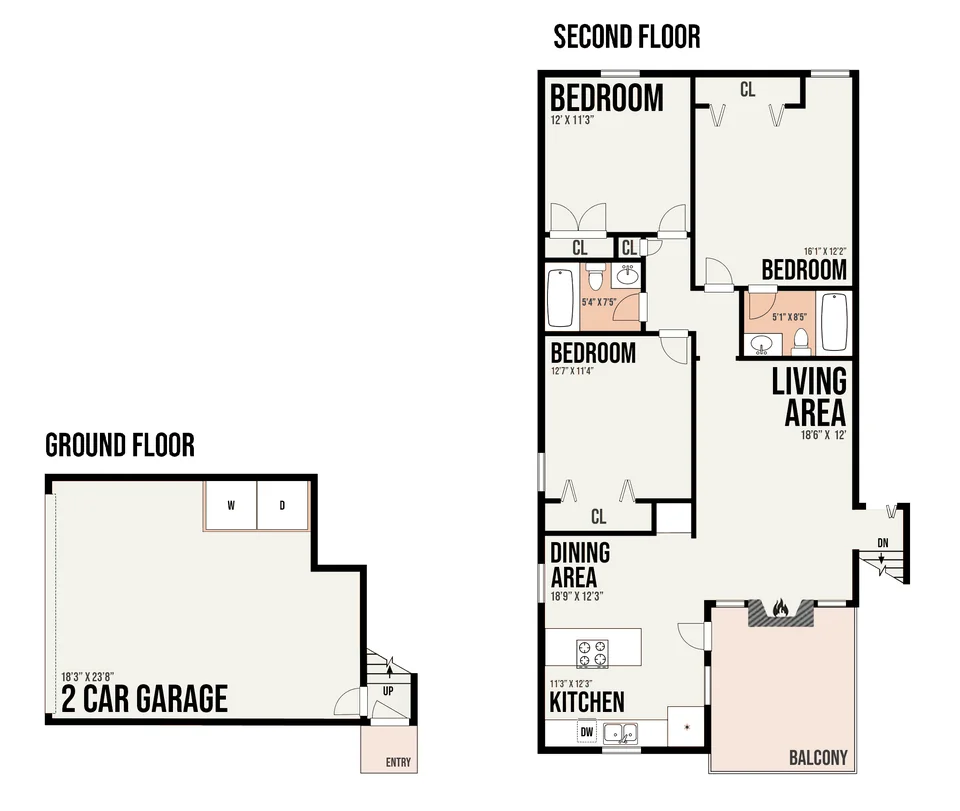 1C2 floor plan — 3 bed · 2 bath