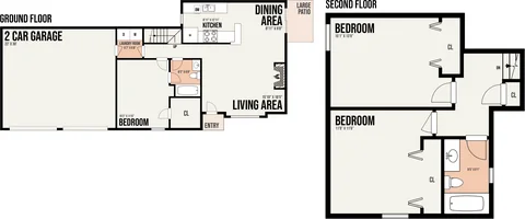 1C1 floor plan — 3 bed · 2 bath